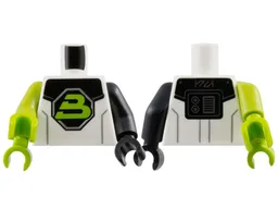 Torso Space Lime Capital Letter B on Black Octagon Blacktron II Logo, Shoulder Armor, Dark Bluish Gray Lines Pattern / Black Arm Left / Lime Double Arm Right / Black Hand Left / Lime Hands Right