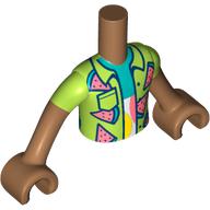 Lego Minidoll Torso Boy with Lime Shirt with Water Melon Slices, Dark Turquoise/White Shirt print, Medium Nougat Arms and Hands / Medium Nougat