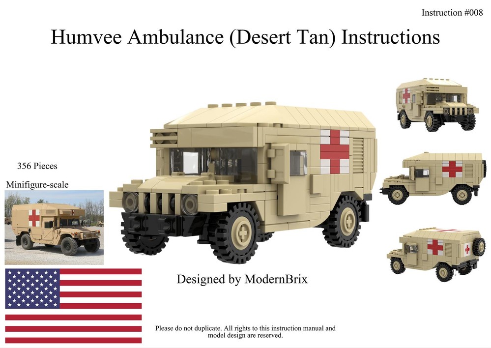 Lego Humvee Ambulance Desert Tan Custom Military Building Instructions
