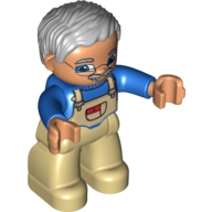 Lego Duplo Figure with Parted Wavy Hair Gray, with Glasses (Grandfather) / Blue