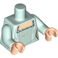 Lego Torso Dress with Pleats, Square Neckline with White Trim and Laces in Back Print, Light Aqua Arms, Light Nougat Hands / Light Aqua