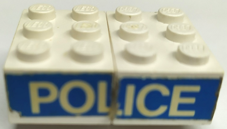 Lego Stickered Assembly 4 x 3 x 1 with White 'POLICE' on Blue Background Pattern on Both Sides (Stickers) - Sets 618 / 628-2