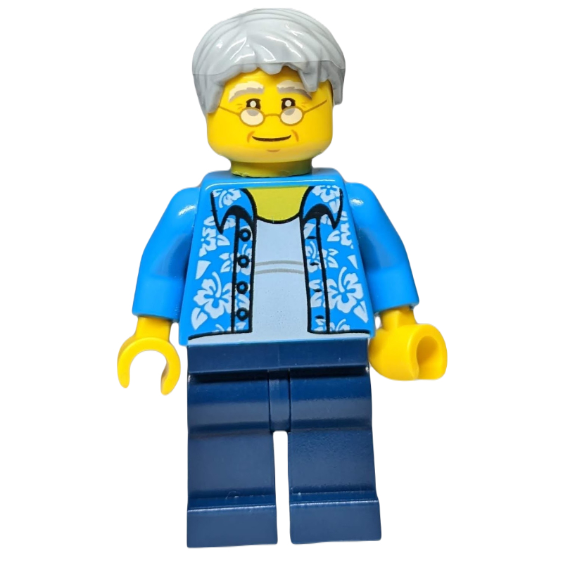 Lego Man, Open Dark Azure Hawaiian Shirt, Dark Blue Legs, Light Bluish Gray Hair, Glasses
