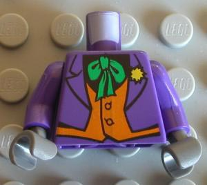 Lego Torso Batman Suit with Orange Vest, Green Tie, Yellow Flower Pattern / Dark Purple Arms / Dark Bluish Gray Hands