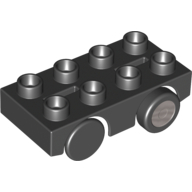 Lego Duplo Car Base 2 x 4 with 2 Black Wheels and 2 Black Tires with Silver Hub Print / Black