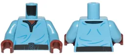 Torso SW V-Collar Shirt and Dark Blue Trim Pattern, Printing on Back (Lando Calrissian) / Medium Blue Arms / Reddish Brown Hands