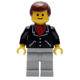 Man, Black Jacket over Red Shirt, Light Gray Legs, Brown Hair (3626a Head)