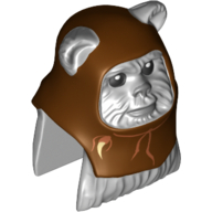 Lego Minifig Head Special, Ewok with Reddish Brown Hood with White Tooth Print (Chief Chirpa) / Light Bluish Gray