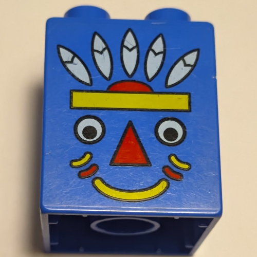 Lego Duplo Brick 2 x 2 x 2 with Indian Totem Pole Print / Red
