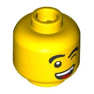 Lego Minifig Head Monkie Kid, Raised Eyebrow, Wink / Angry, Open Mouth Print / Yellow