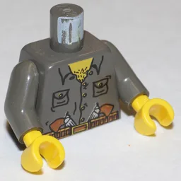 Torso Shirt with Two Pockets, Two Guns in Belt Print, Dark Gray Arms, Yellow Hands / Dark Gray