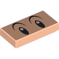 Lego Tile 1 x 2 with Black Eyes, Eyebrows, White Pupils print / Light Nougat