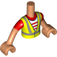 Lego Minidoll Torso Boy with High-Visibility Jacket, Red/White Stripes Shirt print, Nougat Arms and Hands / Nougat