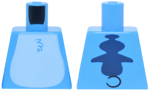 Lego Torso Alien with Bright Light Blue Stomach, Dark Blue Spine Fins and Black Tail on Back Pattern
