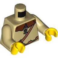 Torso, Peasant Shirt with Brown Collar and Shoulder Bag Print, Tan Arms, Yellow Hands