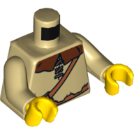 Lego Torso Peasant Shirt with Brown Collar and Shoulder Bag Print, Tan Arms, Yellow Hands / Tan