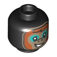 Lego Minifig Head Albert, Dark Orange Hair, Dark Tan Monkey Face, Dark Turquoise Eyeshadow, Dark Tan Border Print / Black