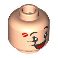 Lego Minifig Head Dopey, Black Eyebrows, Eyelashes, Big Smile/Open Mouth Smile, Red Kiss Inprint / Light Nougat