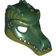 Mask Crocodile with Teeth, Earrings and Olive Green Stripes Print / Dark Green
