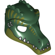Lego Mask Crocodile with Teeth, Earrings and Olive Green Stripes Print / Dark Green