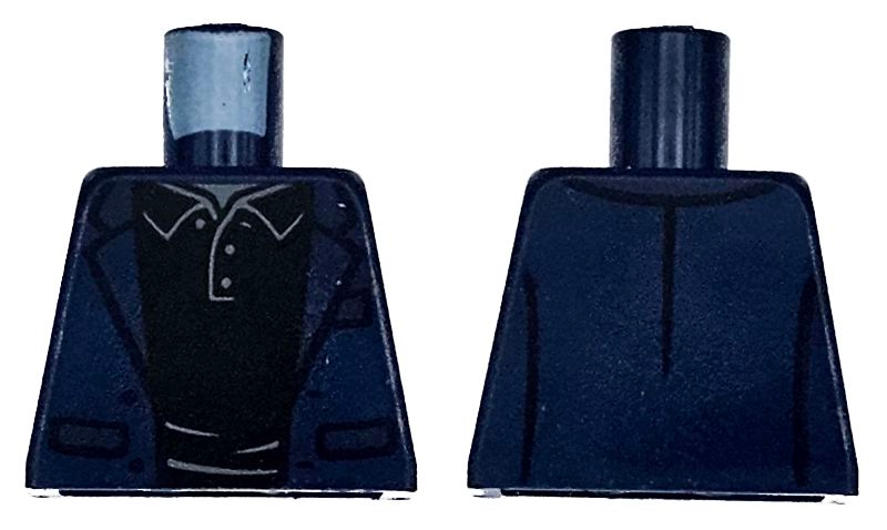 Lego Torso Jacket Open with Pockets over Black Shirt with Dark Bluish Gray Buttons and Collar Pattern