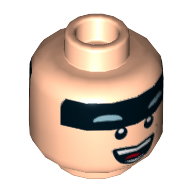Lego Minifig Head Batman, Dual Sided Black Stripe on Forehead, Smile with Teeth / Open Mouth with Teeth Print [Hollow Stud] / Light Nougat