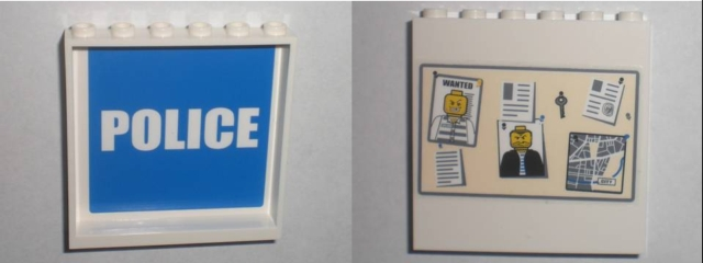 Lego Panel 1 x 6 x 5 with White 'POLICE' on Blue Background Inside and Bulletin Board on Outside Pattern (Stickers) - Set 7744