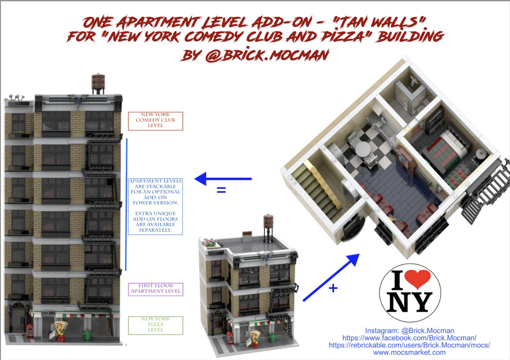 Lego Apartment Add-on - Tan (Expansion NY Pizza and Jerry's Comedy Club Modular Building)