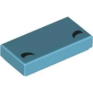 Tile 1 x 2 with Black Curved Lines / Eyebrows Print / Medium Azure