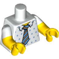 Lego Torso, Dual Molded Arms, Shirt with Dots and Tie Print, White Sleeves Pattern, Yellow Arms and Hands / White