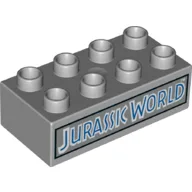 Duplo Brick 2 x 4 with 'Jurassic World' Print / Light Bluish Gray