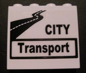 Lego Panel 1 x 4 x 3 with Side Supports - Hollow Studs with Black 'CITY Transport' and Road Pattern (Sticker) - Set 8404