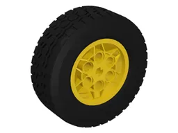 Wheel 43.2mm D. x 18mm - Extended Axle Stem with Black Tire 62.4 x 20 S (32020 / 32019) / Yellow