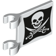 Lego Flag 2 x 2 Square [Thick Clips] with Skull and Crossed Cutlasses (Jolly Roger) Print