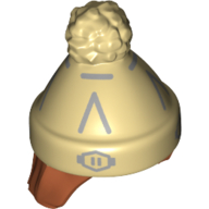 Lego Hair and Hat, Tan pattern with Light Bluish Grey Decorations, with Hair Straight Shoulder Length / Dark Orange