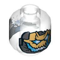 Lego Minifig Head Ultron (MK1), Gold, Gray and Trans Light Blue Face Print / Trans-Clear
