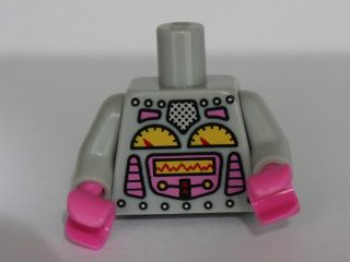 Lego Torso Robot with Silver Rivets, Yellow Gauges, Dark Pink Screen Pattern / Light Bluish Gray Arms / Dark Pink Hands