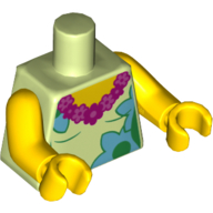 Lego Torso Dark Pink and Magenta Lei, Medium Azure and Bright Green Flowers Print, Yellow Arms and Hands / Yellowish Green