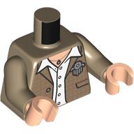 Lego Torso, Jacket, Silver Medal, White Shirt, Necklace print, Dark Tan Arms, Light Nougat Hands / Dark Tan