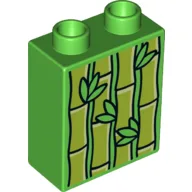 Duplo Brick 1 x 2 x 2 with 4 Bamboo Shoots Print / Bright Green