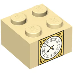 Brick 2 x 2 with Big Ben Clock Print / Tan