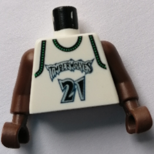 Lego Torso Basketball Jersey, Minnesota Timberwolves '21' Print, Long One Piece Arms Brown (NBA) / White