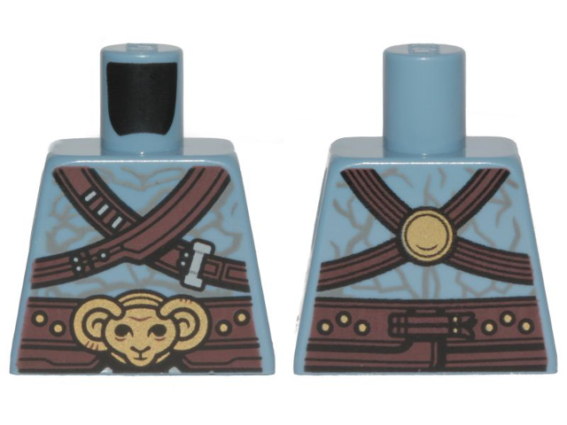 Lego Torso Alien Bare Chest with Dark Brown Diagonal Belts and Gold Ram Pattern