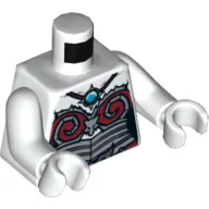 Torso, Armor, Silver and Dark Red with Blue Round Jewel (Chi) Print, White Arms and Hands / White
