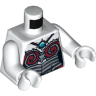Lego Torso Armor, Silver and Dark Red with Blue Round Jewel (Chi) Print, White Arms and Hands / White