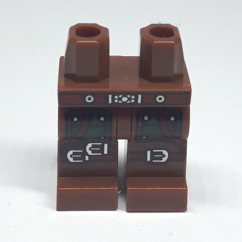 Lego Hips and Reddish Brown Legs with Red Belt, Green Pockets, Dark Red Straps / Reddish Brown