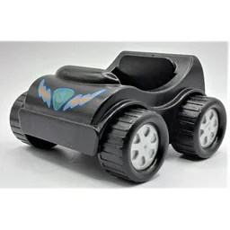 Duplo Car with Silver Wheels and Green Triangle with '3', Lightning Bolts Print / Black