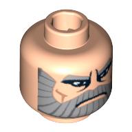 Lego Minifig Head Count Dooku, Beard Gray with Gray Eyebrows, Downturned Mouth, Deeply Furrowed Brow Print [Blocked Open Stud] / Light Nougat