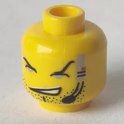 Minifig Head Dash, Open Mouth, Stubble, Thin Eyes and Headset Print / Yellow