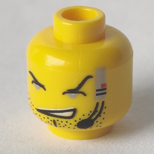 Lego Minifig Head Dash, Open Mouth, Stubble, Thin Eyes and Headset Print / Yellow